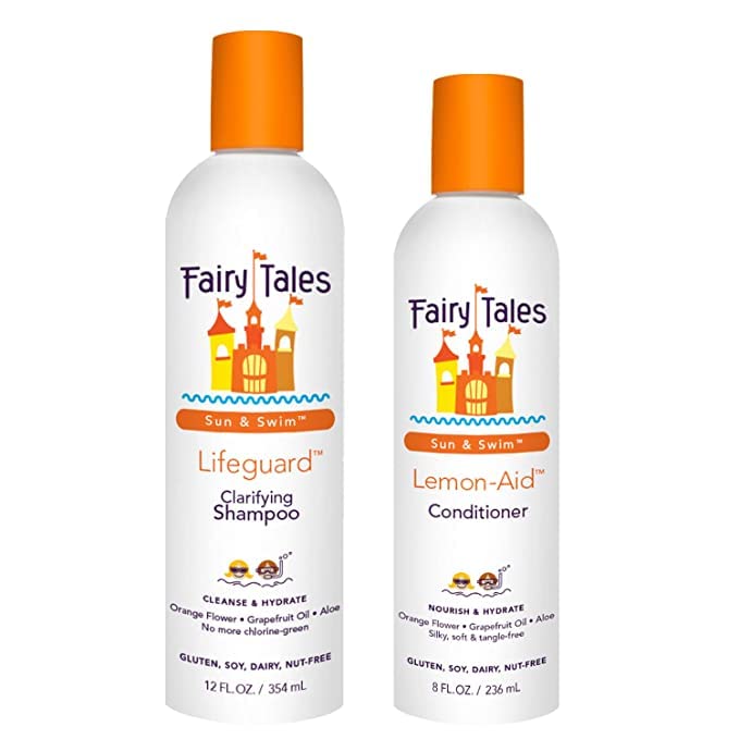 Fairy Tales Swim Shampoo bottle front for kids, gentle cleansing after pool.