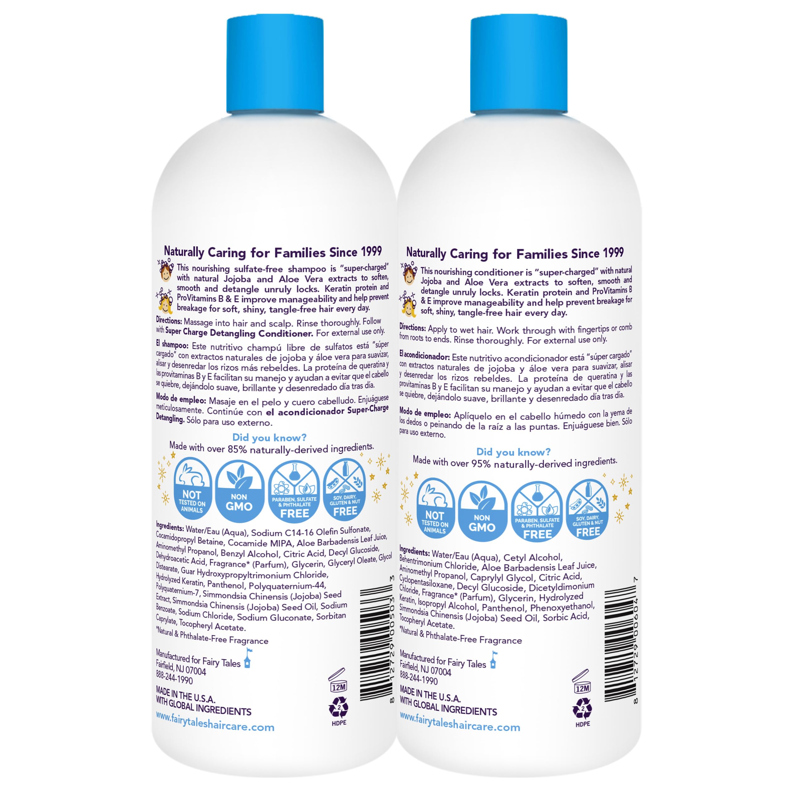Fairy Tales Tangle Tamer conditioner bottle closeup supports smooth combing.