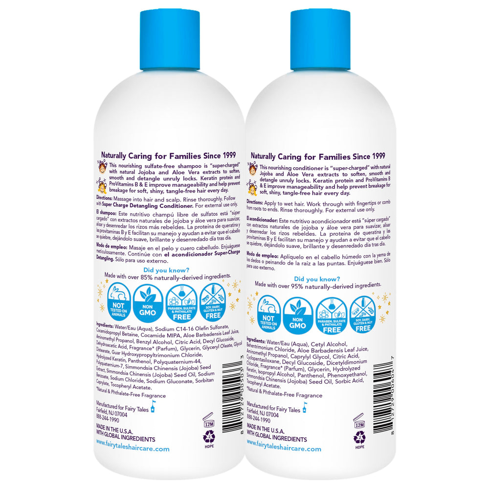 Fairy Tales Tangle Tamer conditioner bottle closeup supports smooth combing.