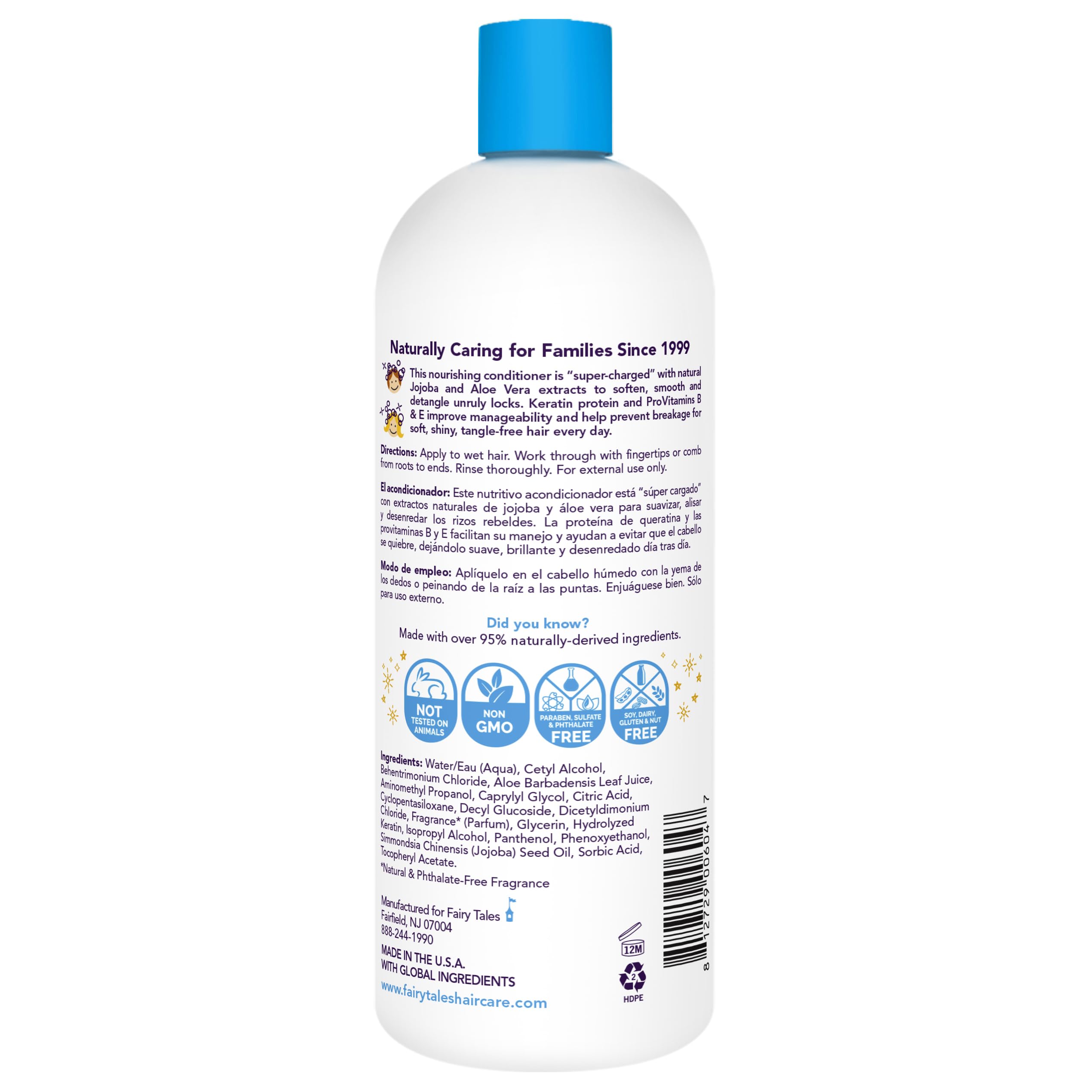 Fairy Tales Tangle Tamer Super Charge bottle label closeup highlights gentle ingredients