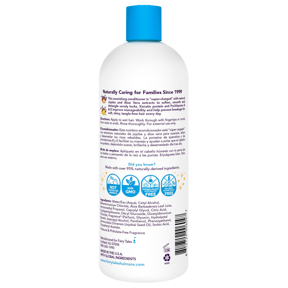 Fairy Tales Tangle Tamer Super Charge bottle label closeup highlights gentle ingredients