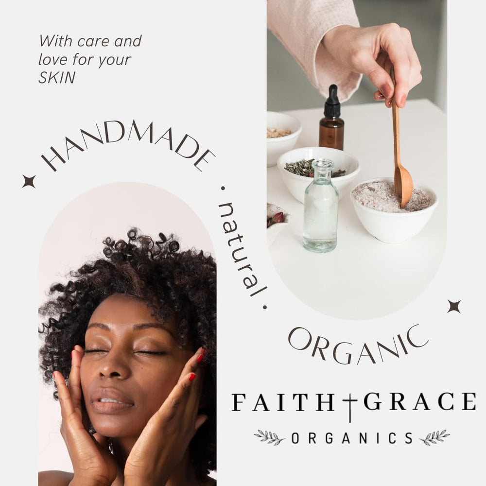 Faith and Grace Organics organic ingredient label shows certified botanicals for skin health