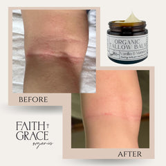 Faith and Grace Organics vanilla beans close-up reveals soothing aroma and antioxidant benefits.