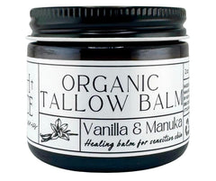 Faith and Grace Organics Vanilla and Manuka Tallow Balm jar delivers deep hydration for all skin types.