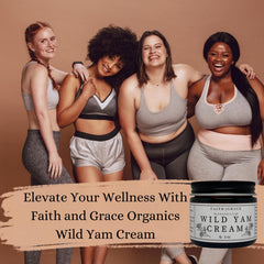 Faith and Grace Organics wild yam cream jar closeup highlights nourishing organic formula