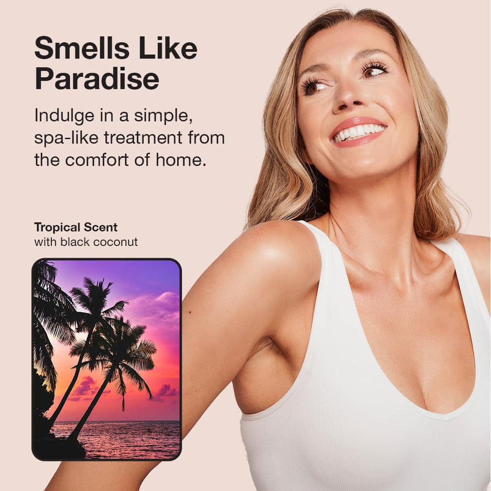 Fake Bake Flawless black coconut scent enhances the tanning experience.