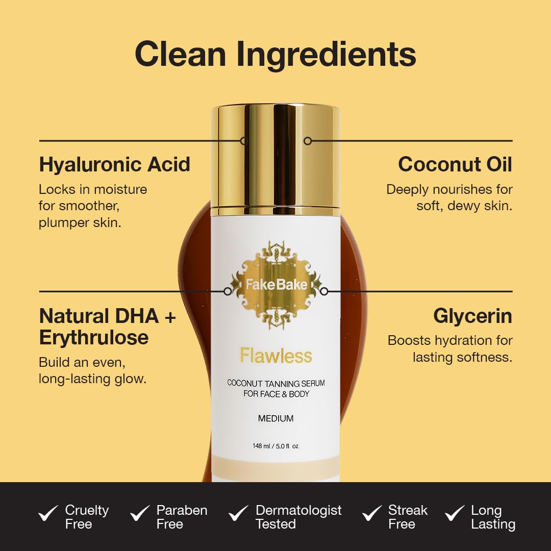 Fake Bake Flawless Coconut Sunless Serum applicator-gloves pairing supports even application