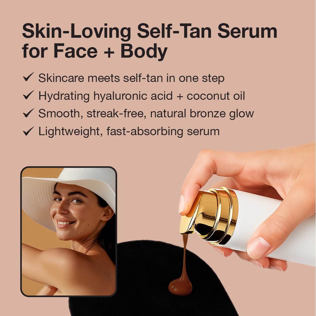 Fake Bake Flawless Coconut Sunless Serum body application demonstrates even full-body tan potential