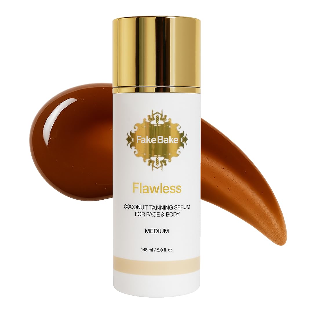 Fake Bake Flawless Coconut Sunless Serum face bottle shows hydrating glow for radiant skin