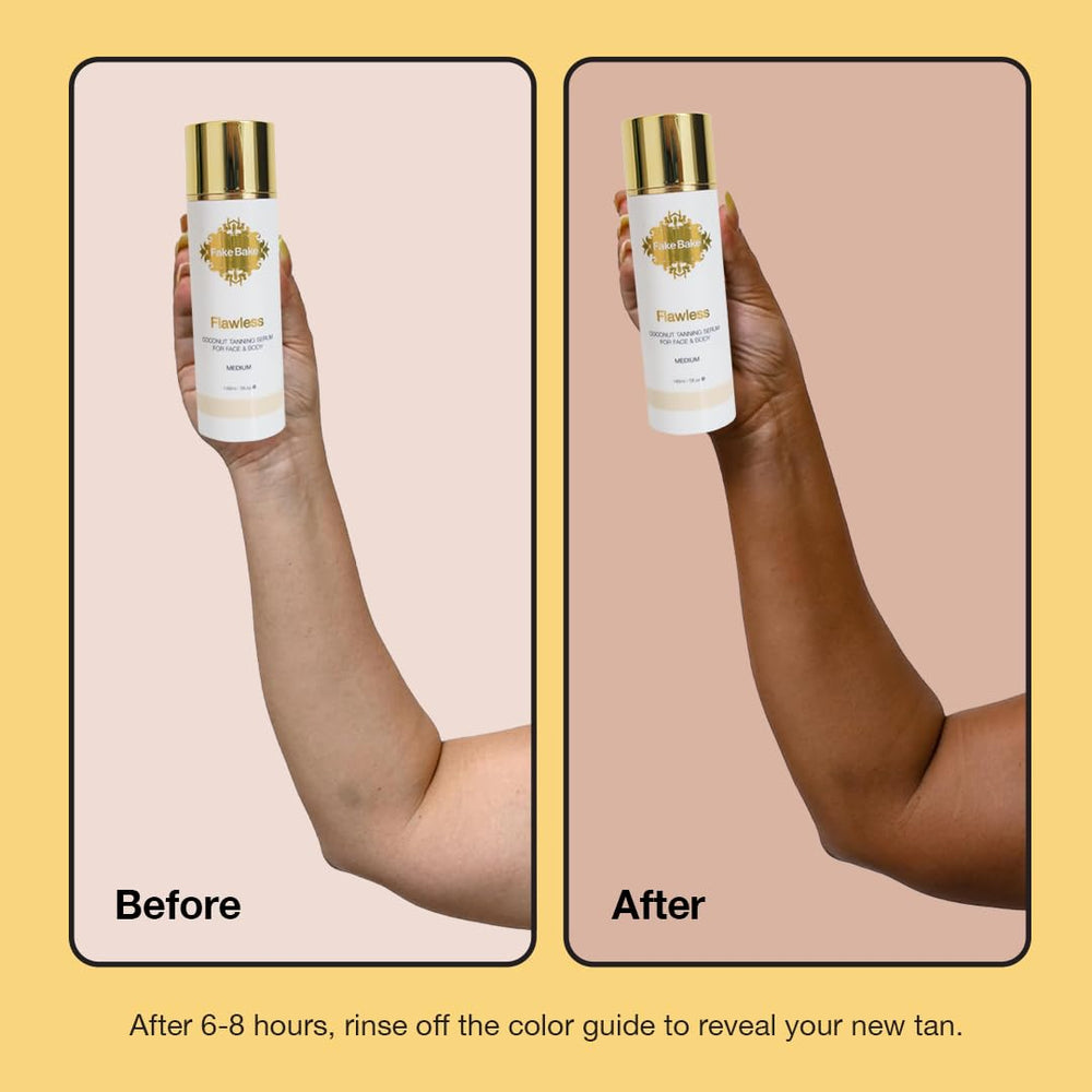 Fake Bake Flawless Coconut Sunless Serum texture closeup reveals smooth hydration and subtle glow