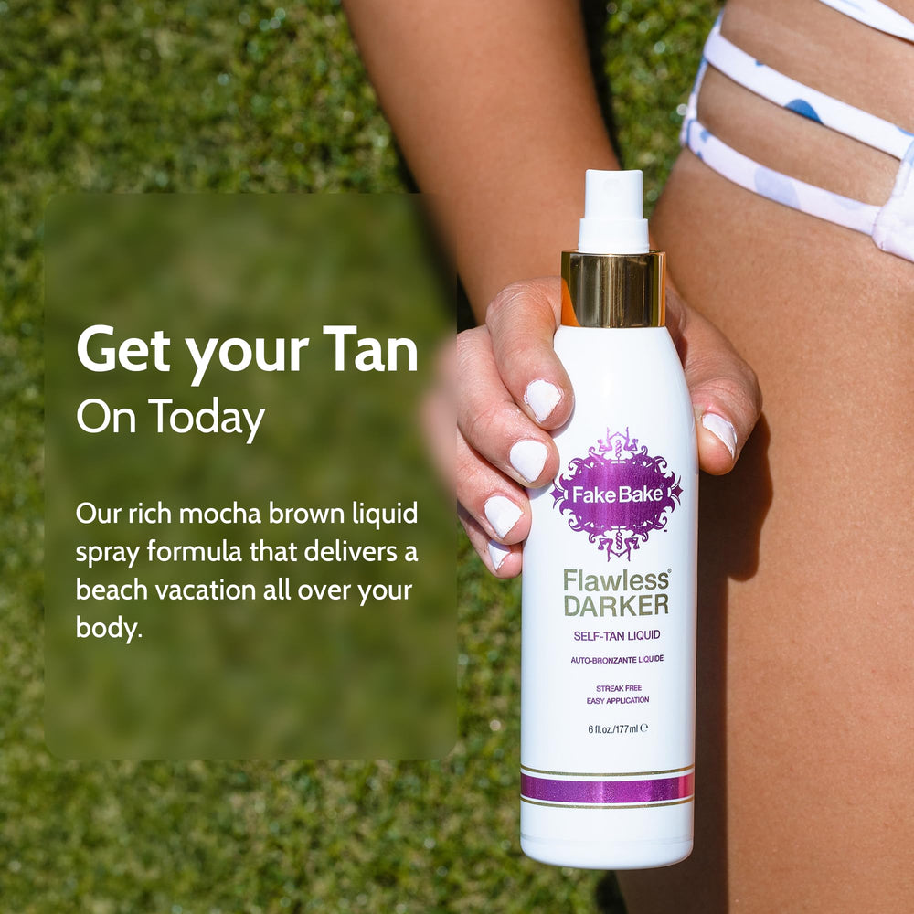 Fake Bake Flawless Darker self-tanner with mitt supports smooth, streak-free bronzing.