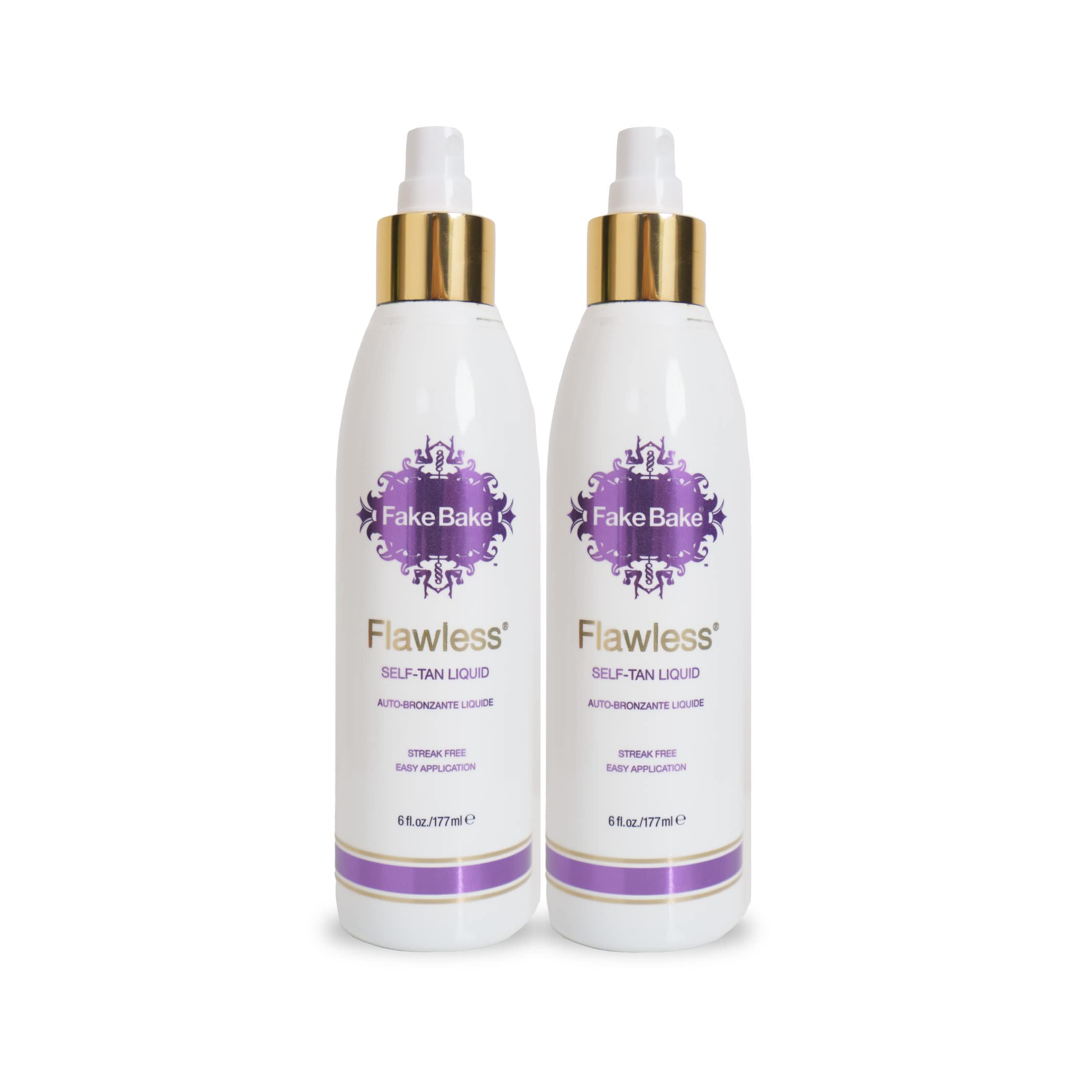Fake Bake Flawless self-tanning liquid bottle for streak-free natural tan.