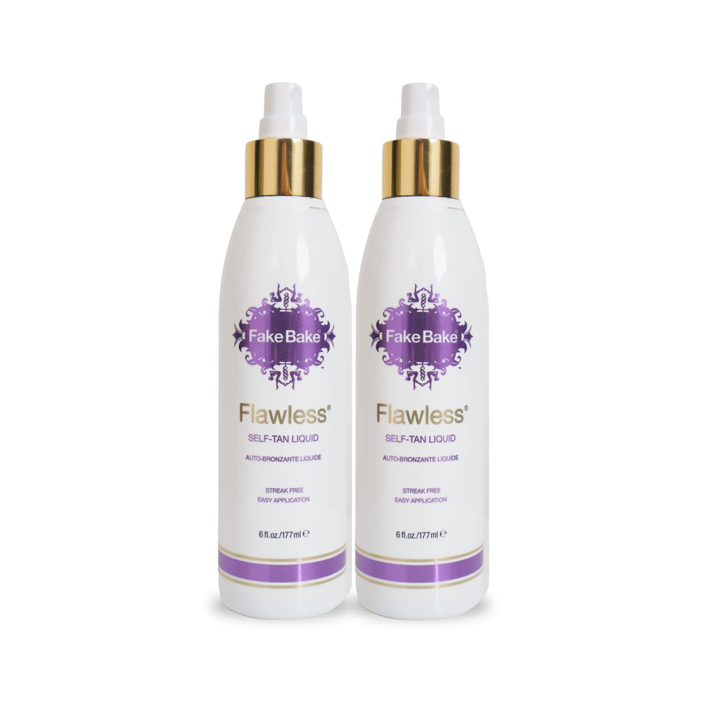 Fake Bake Flawless self-tanning liquid bottle for streak-free natural tan.
