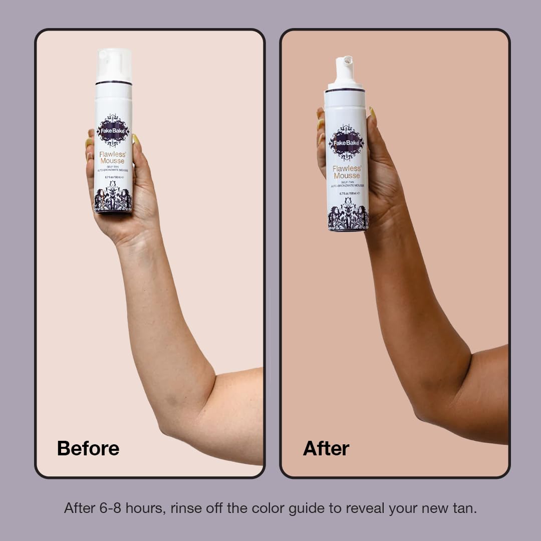 Fake Bake Flawless Self-Tanning Mousse back view showing even coverage.