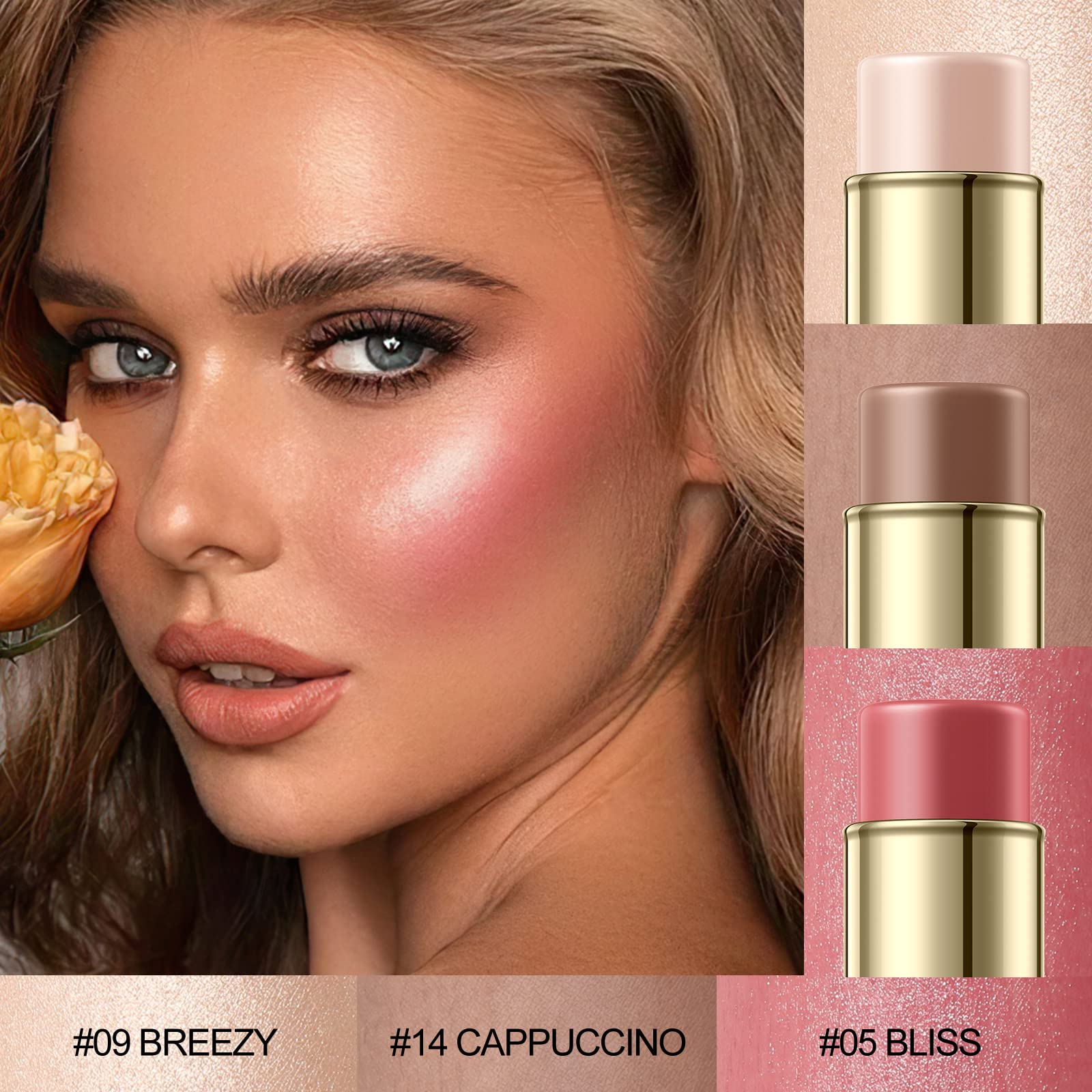 Falocutus cream blush and highlighter bronzer pen swatches for natural radiance.