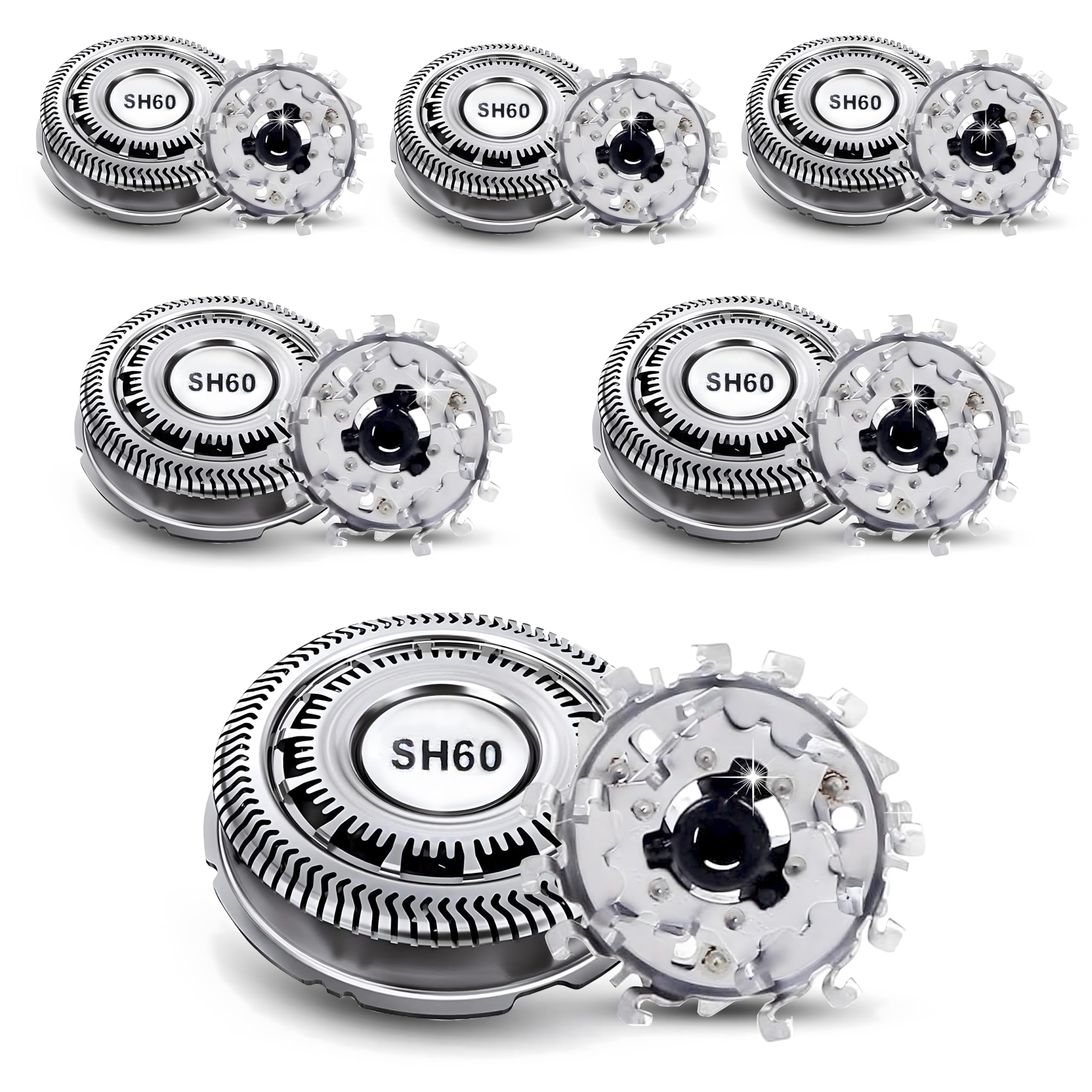 FAMELEC 6-pack SH60 replacement heads close-up for precise, comfortable shaves.