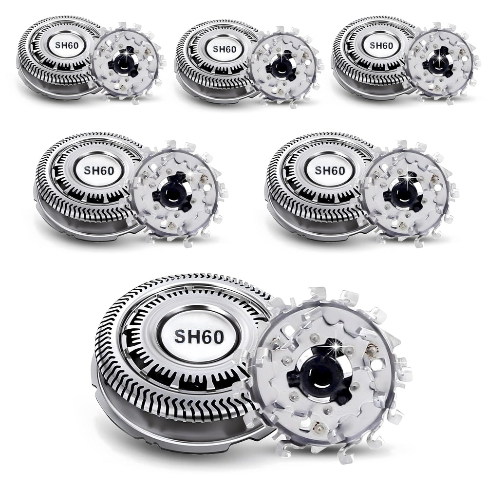 FAMELEC 6-pack SH60 replacement heads close-up for precise, comfortable shaves.