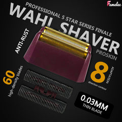FAMELEC installation guide image showing easy, clean replacement of shaver foil.