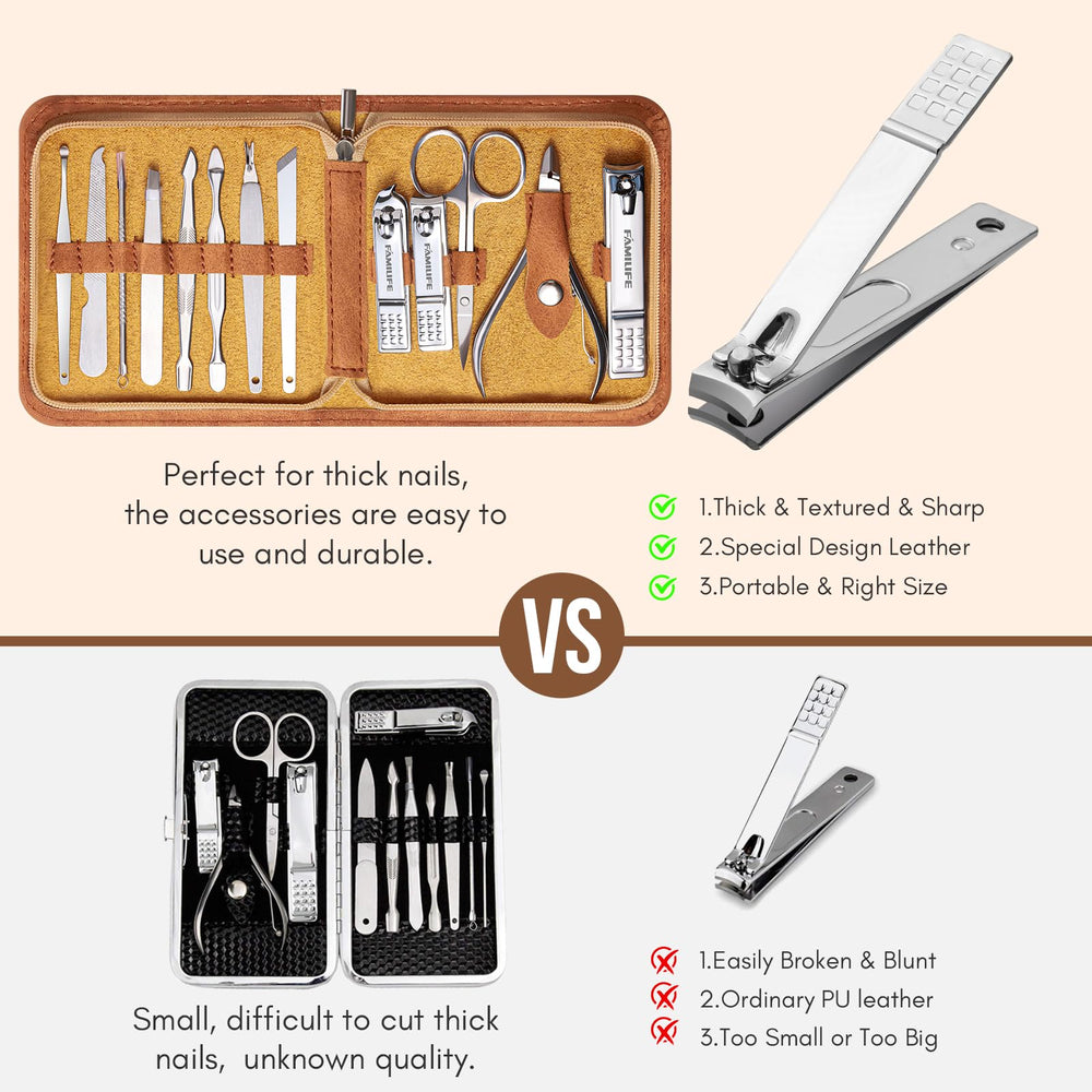 FAMILIFE brown leather travel case complements any grooming routine