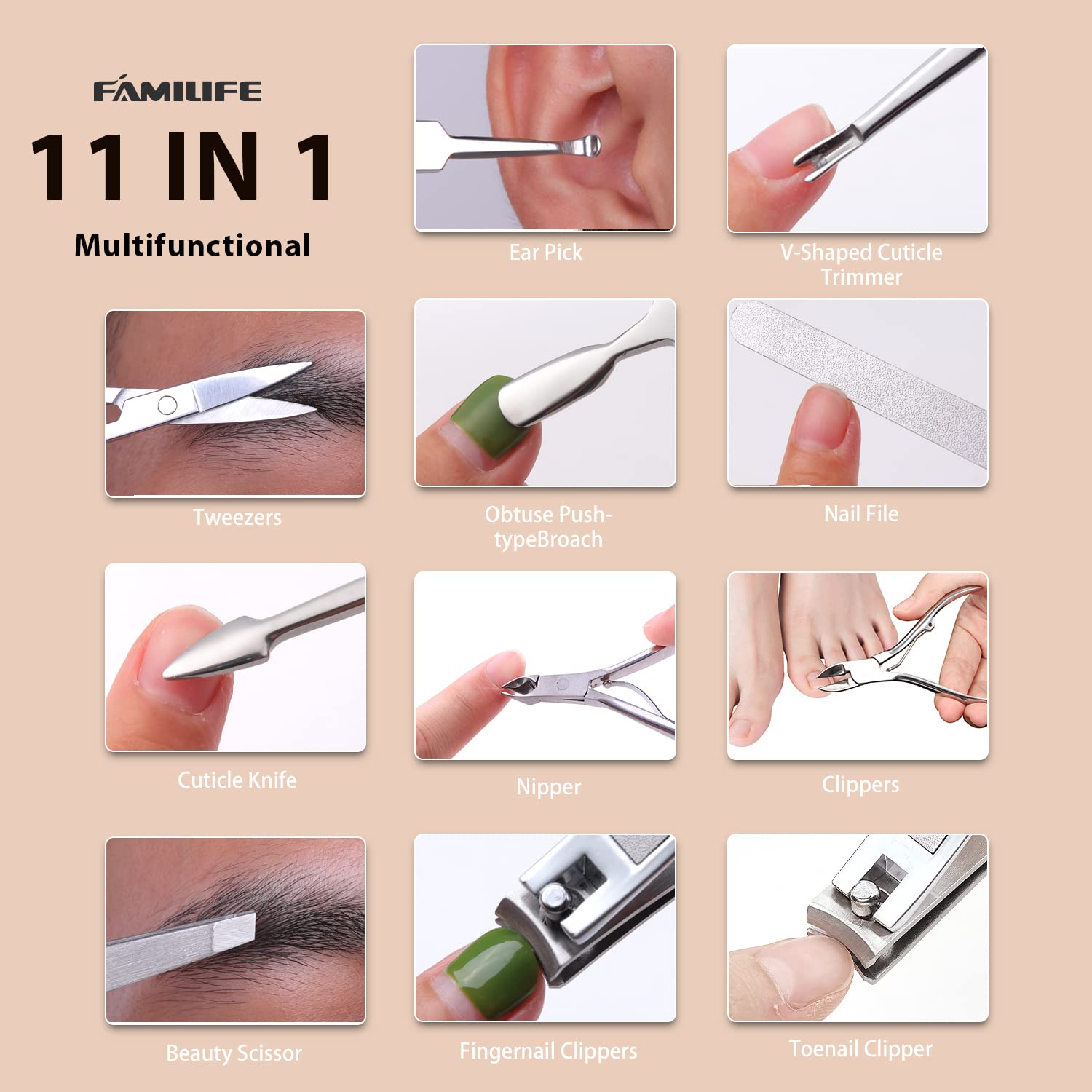 FAMILIFE cuticle nipper and ingrown toenail clipper in sharp focus