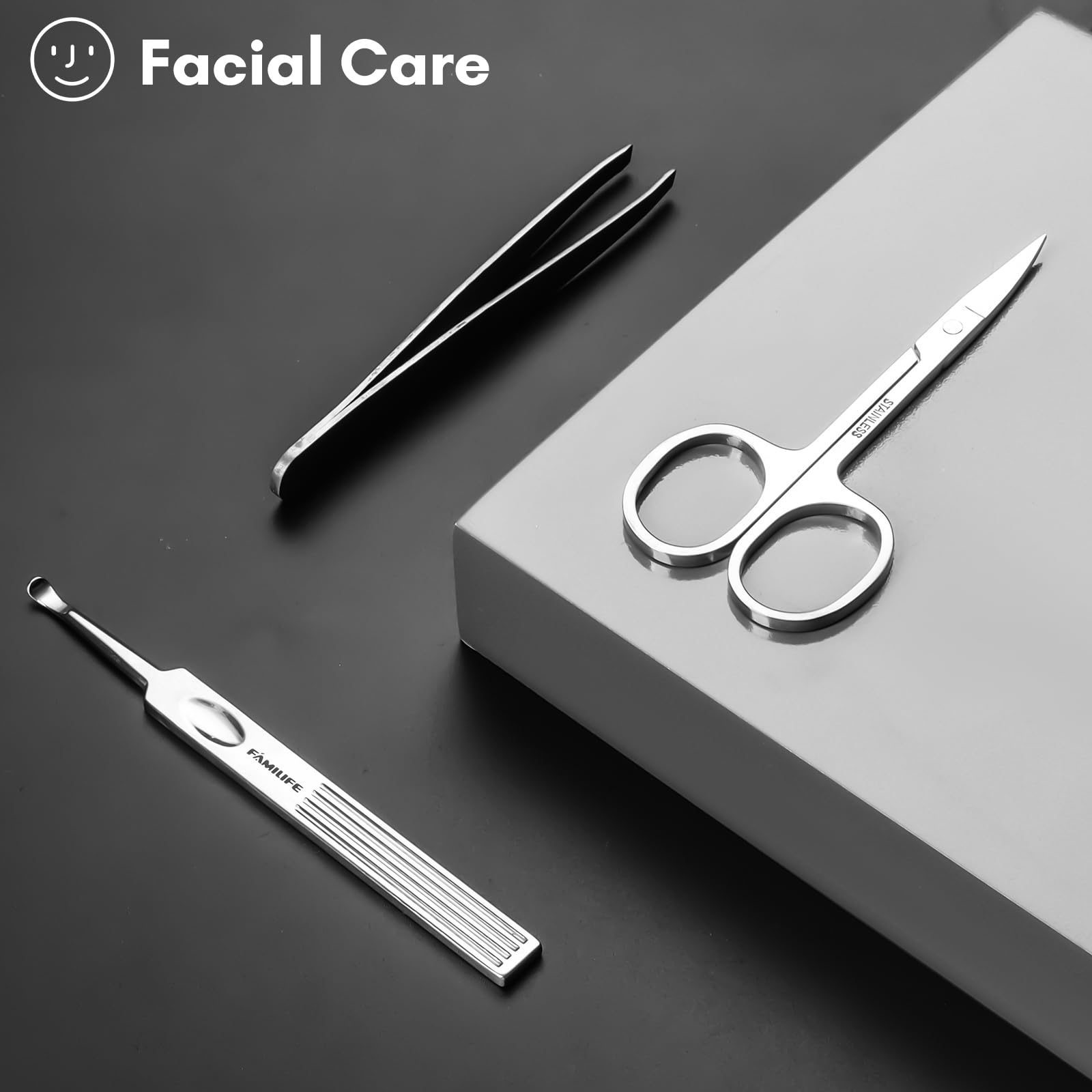 FAMILIFE eyebrow tweezers close-up for neat shaping.
