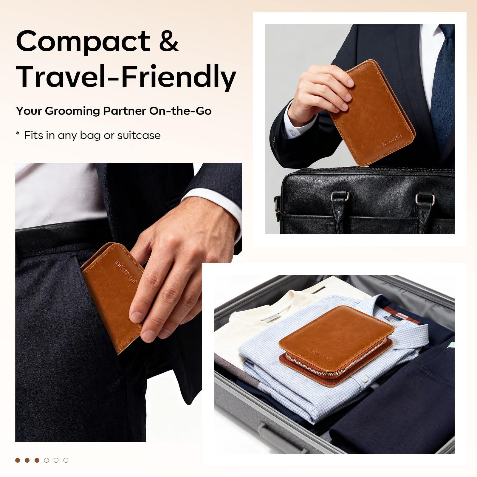 FAMILIFE leather travel case closed with fixed tool slots.