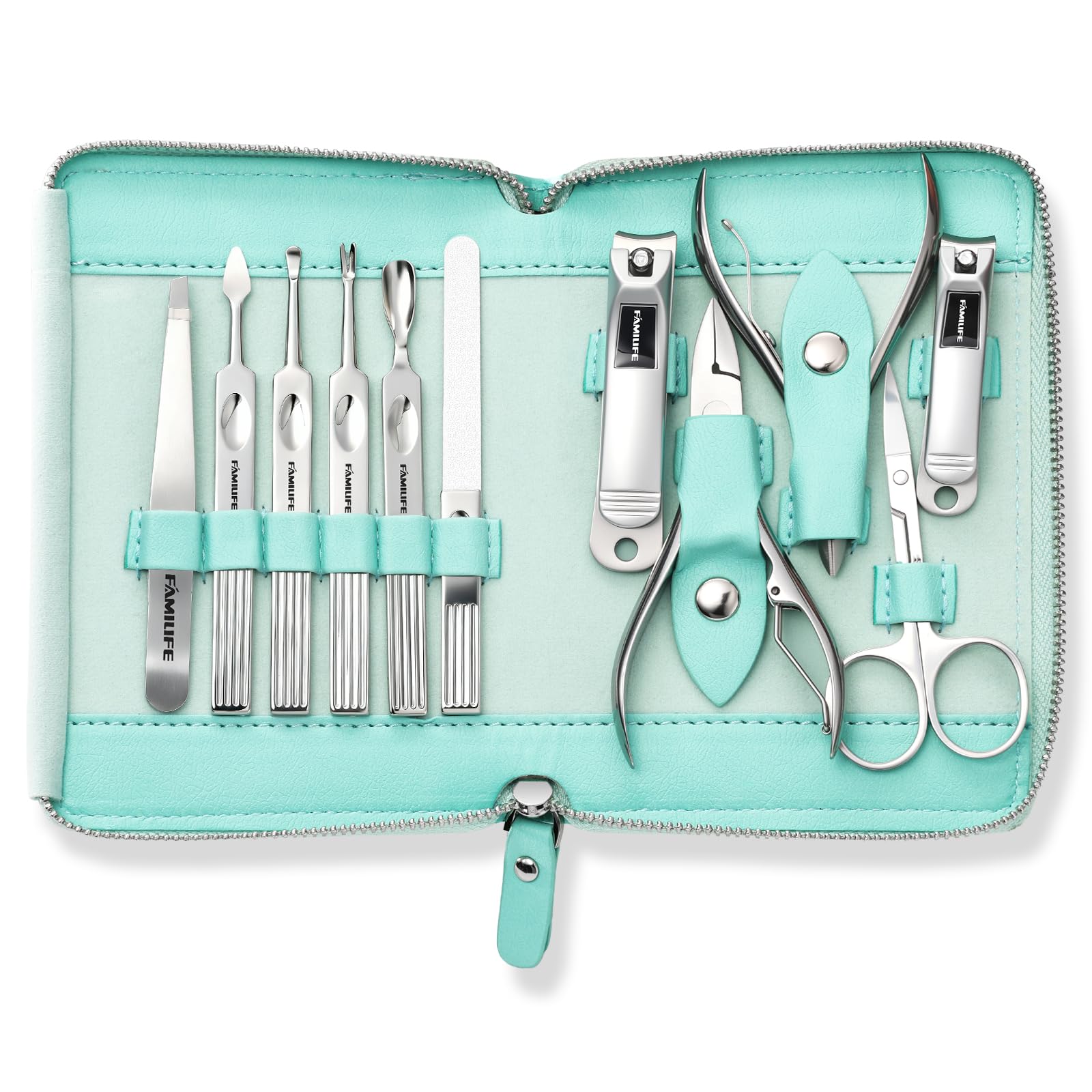 FAMILIFE green travel case closed ready for storage and travel