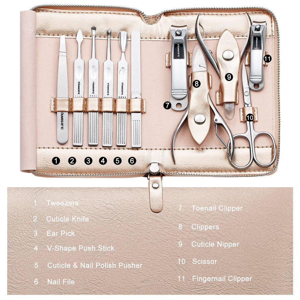 FAMILIFE nail clippers and scissors with polished blades gleaming under light