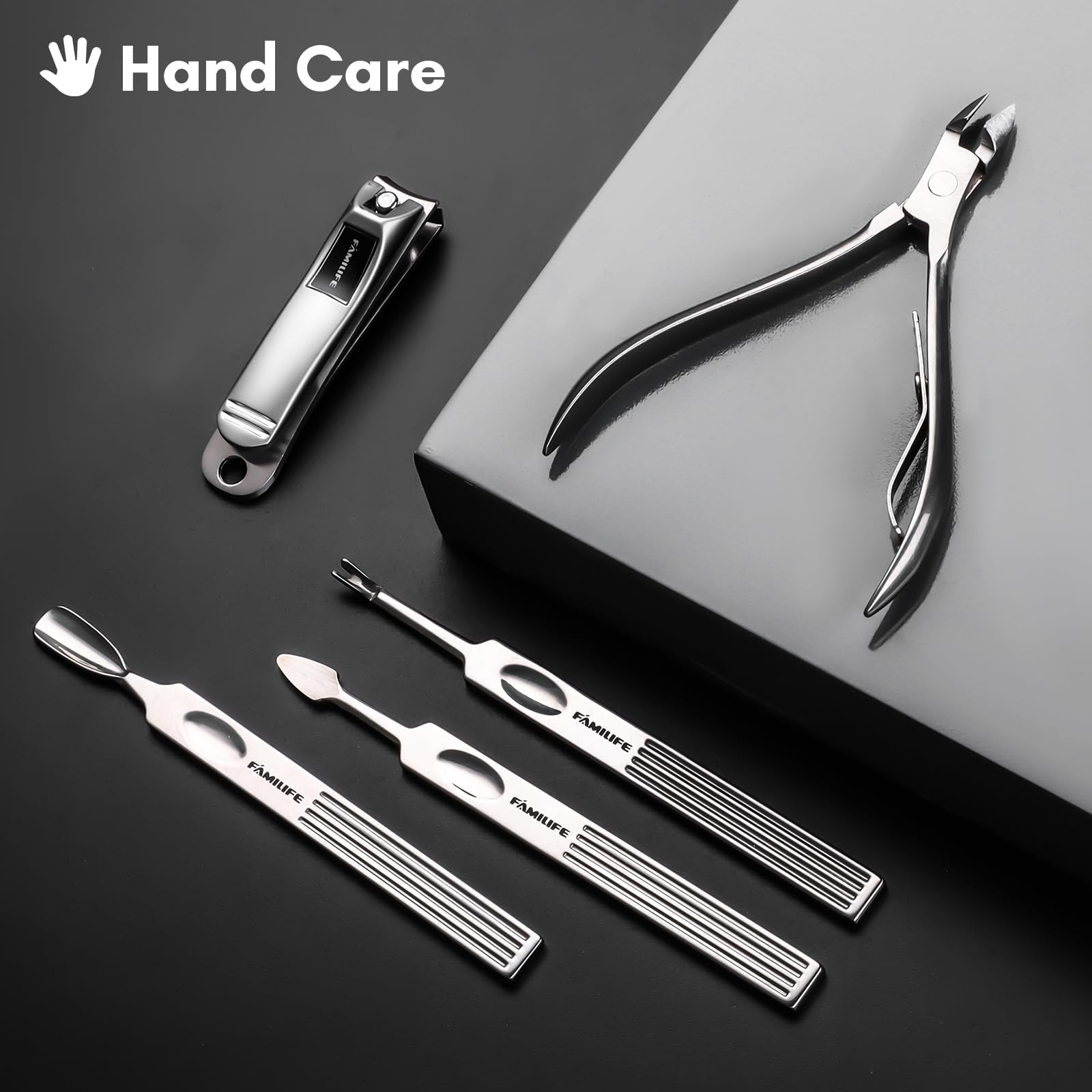 FAMILIFE nail clippers fingernail close-up for clean trims.