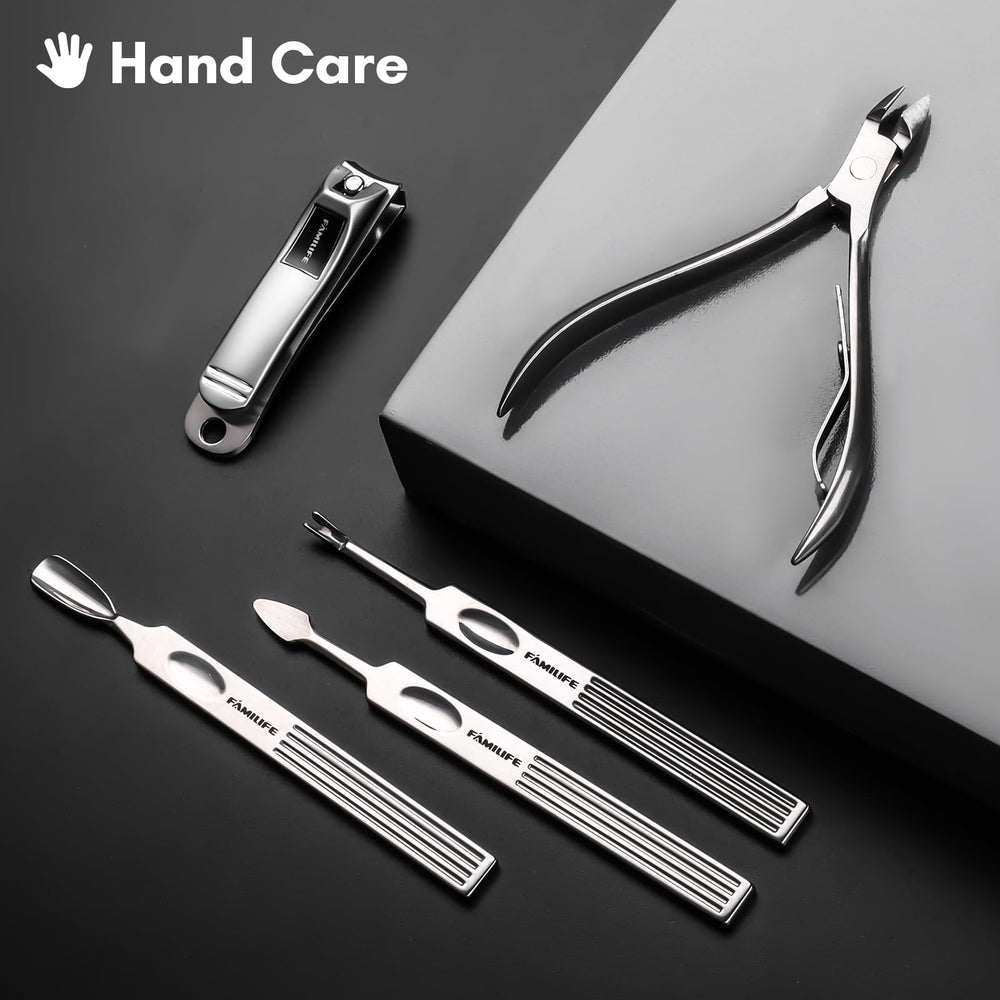 FAMILIFE nail clippers fingernail close-up for clean trims.
