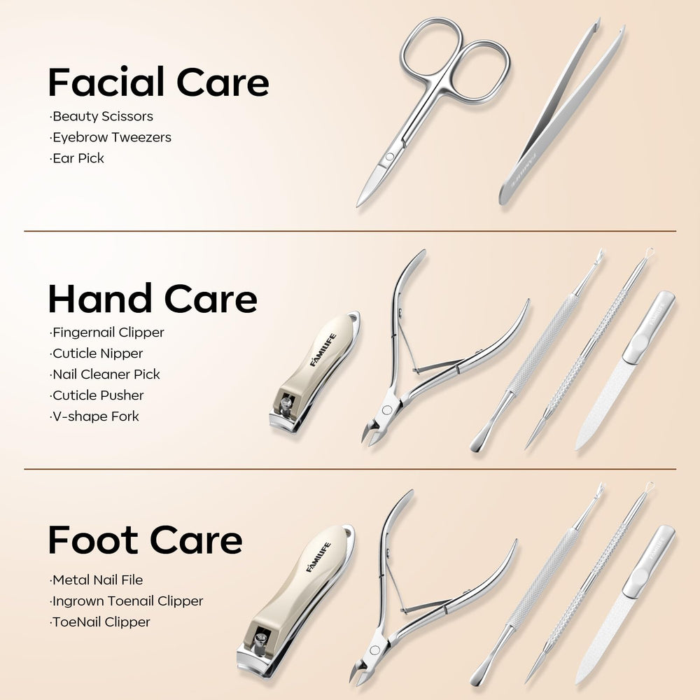 FAMILIFE stainless-steel cuticle pusher for neat cuticle care.