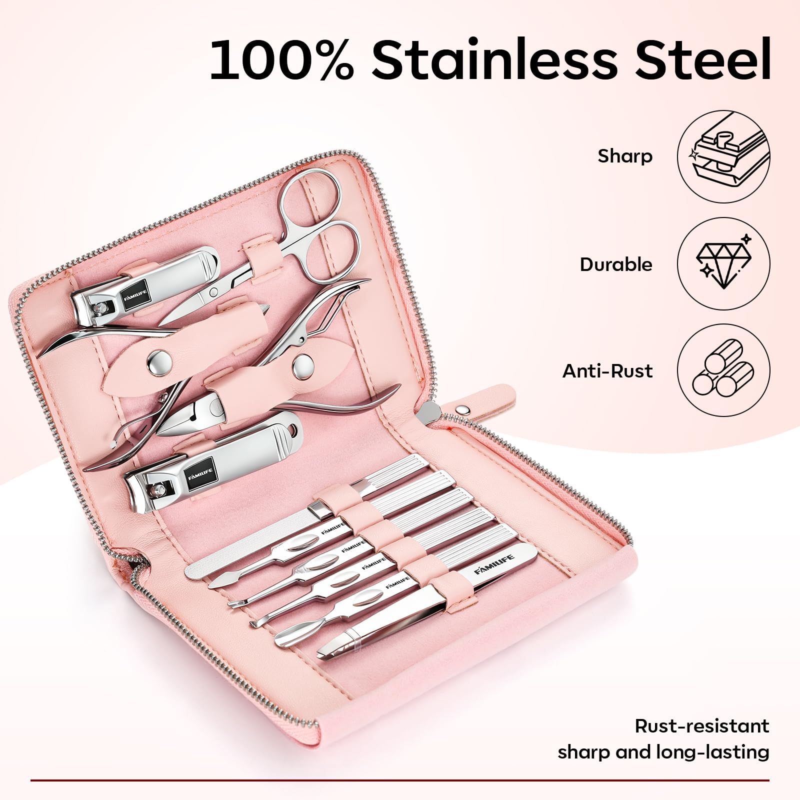 FAMILIFE stainless steel nail clippers closeup shows precise grooming