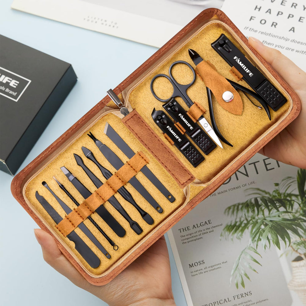 FAMILIFE manicure set 13-pcs cuticle pusher for gentle push-back and grooming.