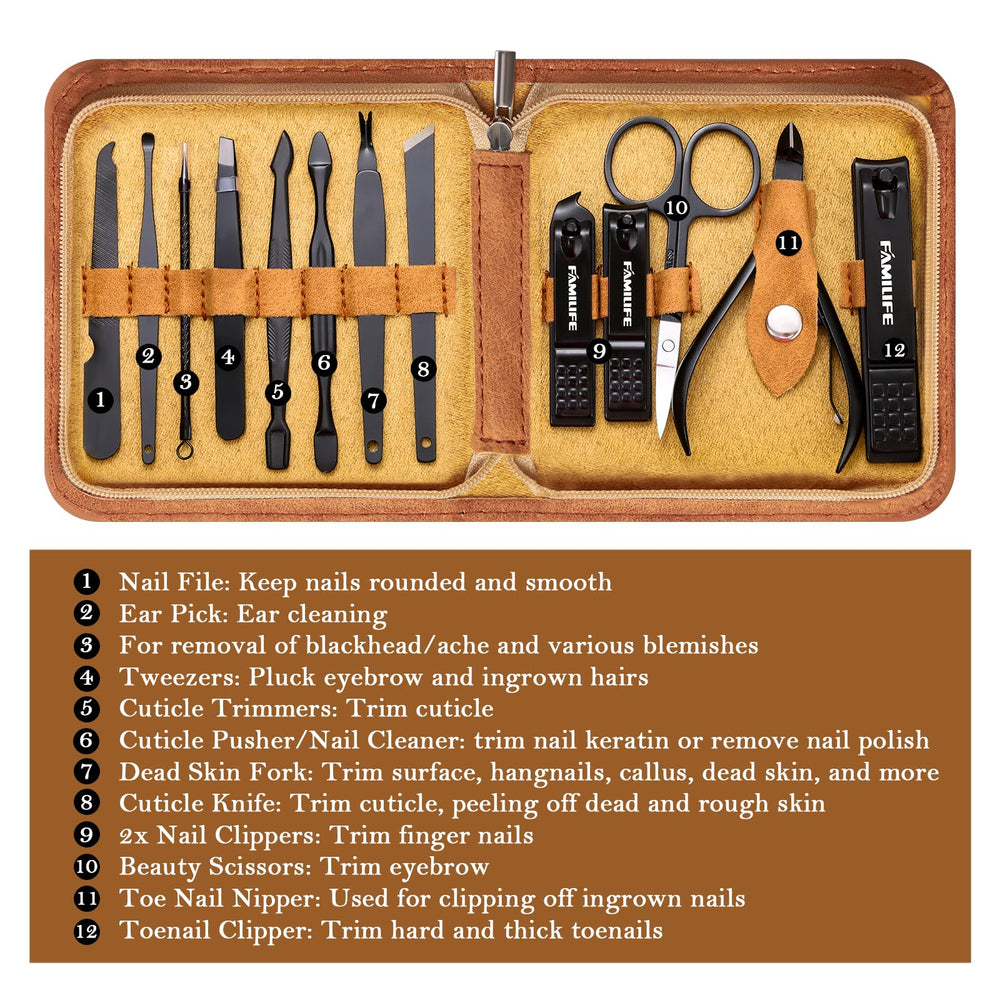 FAMILIFE manicure set 13-pcs cuticle trimmer for clean edges and healthy-looking nails.