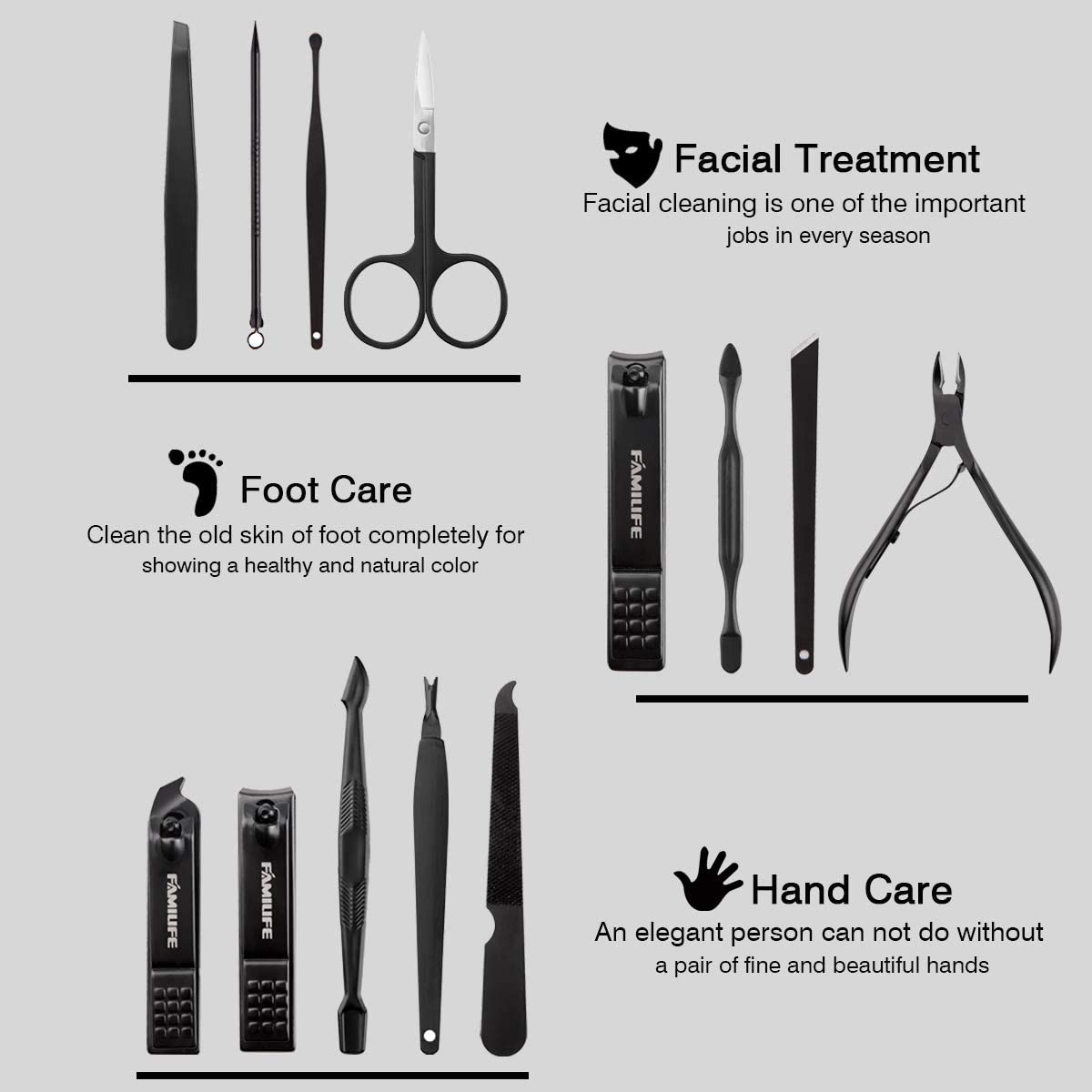FAMILIFE manicure set 13-pcs ear pick for safe cleaning and multi-use kit.