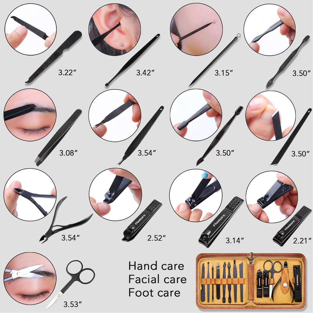 FAMILIFE manicure set 13-pcs eyebrow tweezers for precise shaping and control.