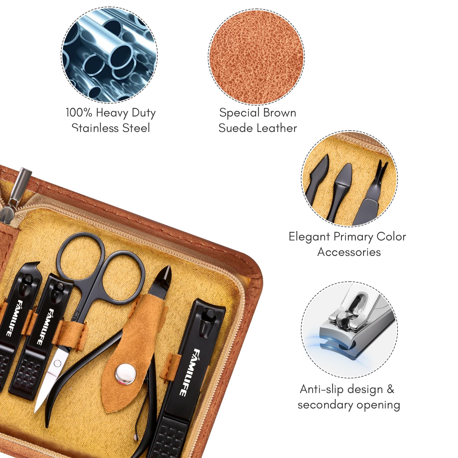 FAMILIFE manicure set 13-pcs nail file for smooth finishes and shaping.