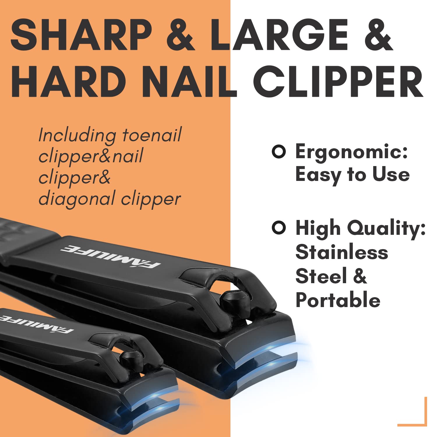 FAMILIFE manicure set 13-pcs toenail nipper for thick nails and ergonomic use.