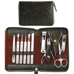 FAMILIFE manicure set case with tools in premium leather travel case.