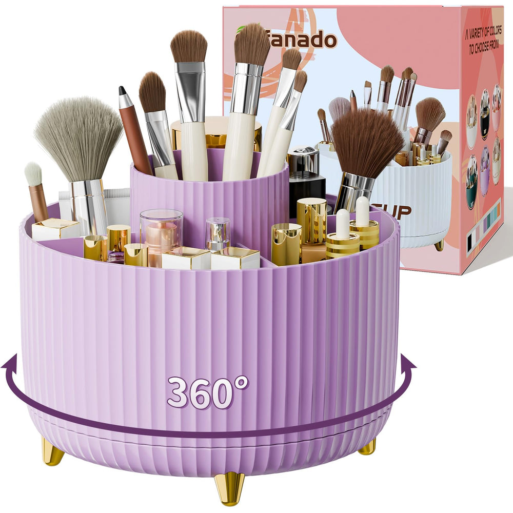Fanado 360° rotate makeup brush holder keeps brushes neatly within reach on your vanity.
