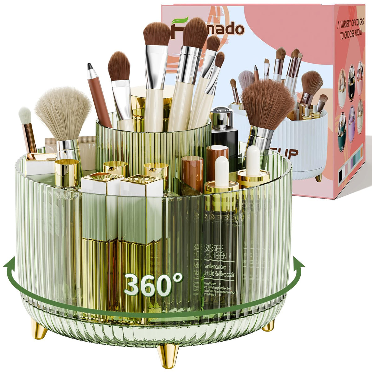 Fanado 360° rotate makeup brush holder enables easy access for quick makeup routine.