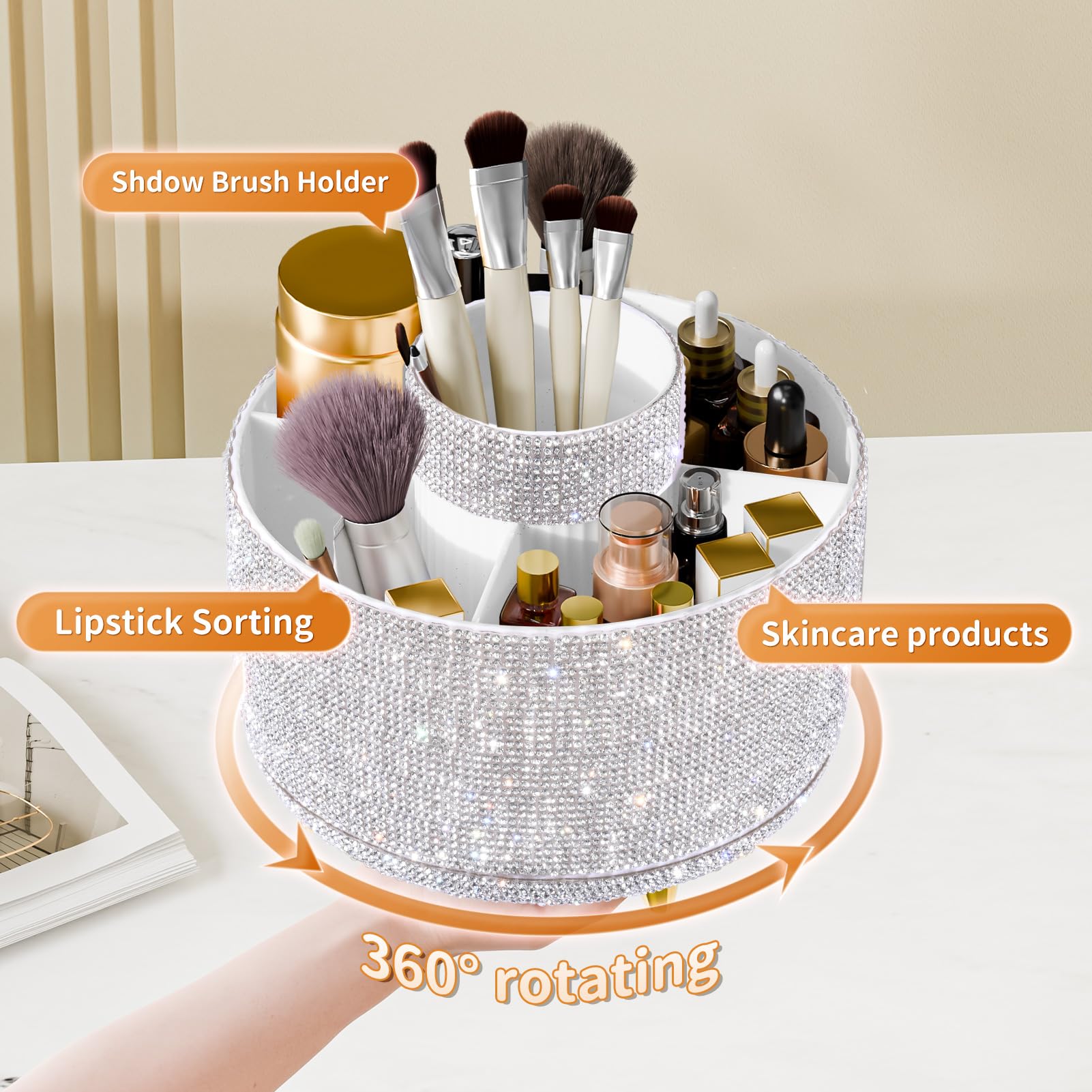 Fanado Bling Diamond 5-slot Brush Cup keeps cosmetics organized on your vanity