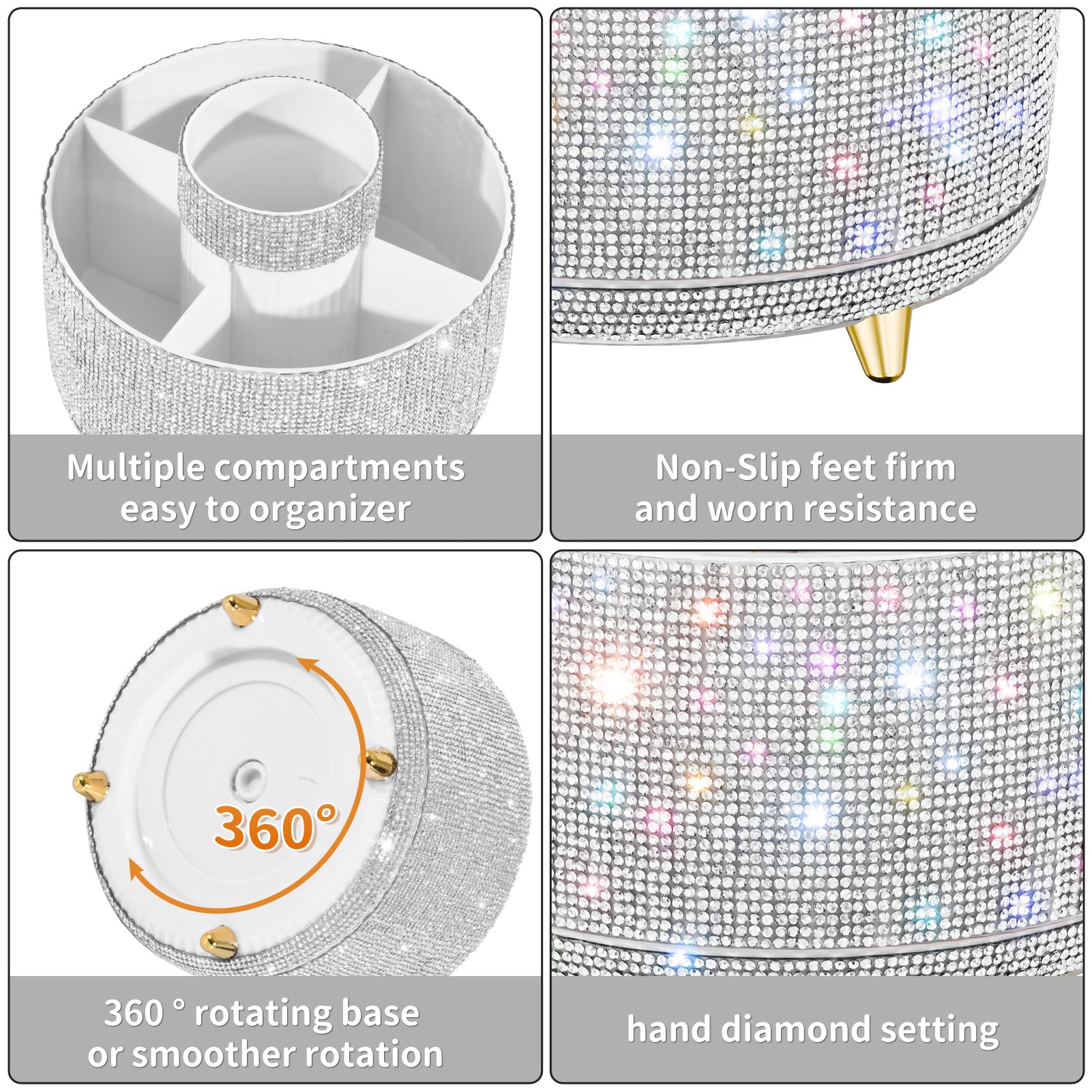 Fanado Bling Diamond Countertop Display enhances a stylish, organized vanity setup