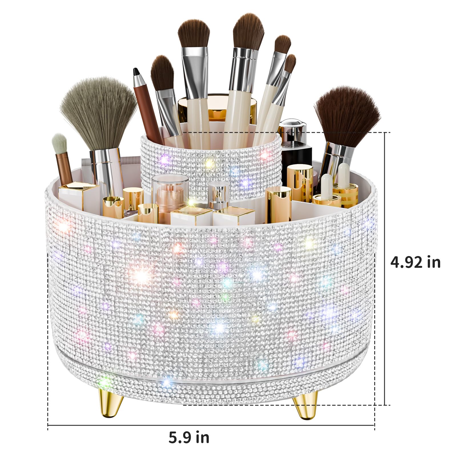 Fanado Bling Diamond Makeup Organizer top view showing multi-slot storage for tools