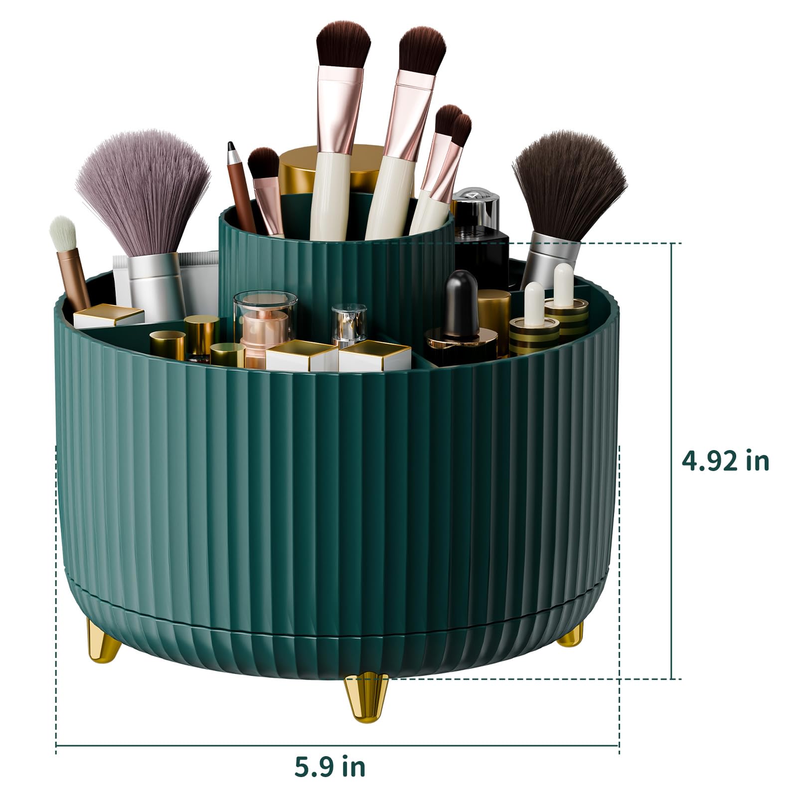 Fanado makeup organizer striped design gold feet adds a stylish premium touch