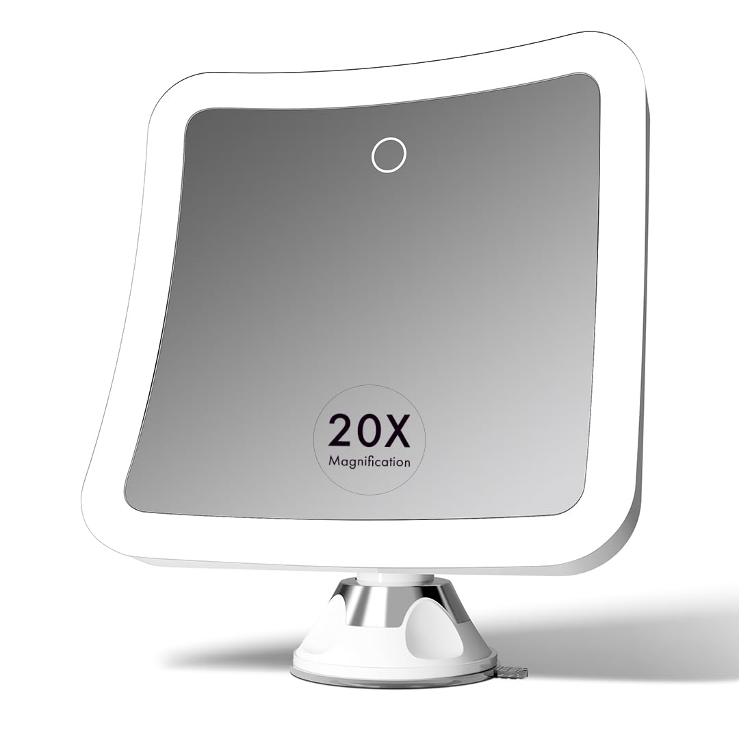 Fancii 20x magnifying mirror front view shows bright LED for precise makeup detail