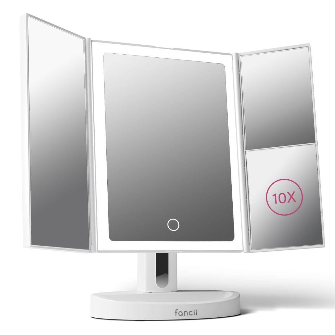 Fancii LED lighted vanity mirror stand offers even illumination for precise makeup application.