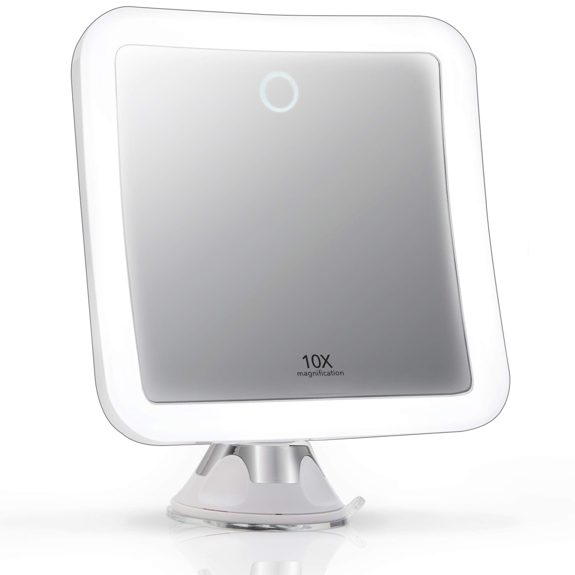 Fancii Mira2 rechargeable mirror with 10x magnification on a clean bathroom counter for precise makeup