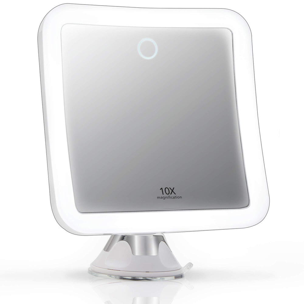 Fancii Mira2 rechargeable mirror with 10x magnification on a clean bathroom counter for precise makeup