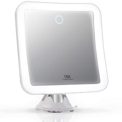 Fancii Mira2 rechargeable mirror with 10x magnification on a clean bathroom counter for precise makeup